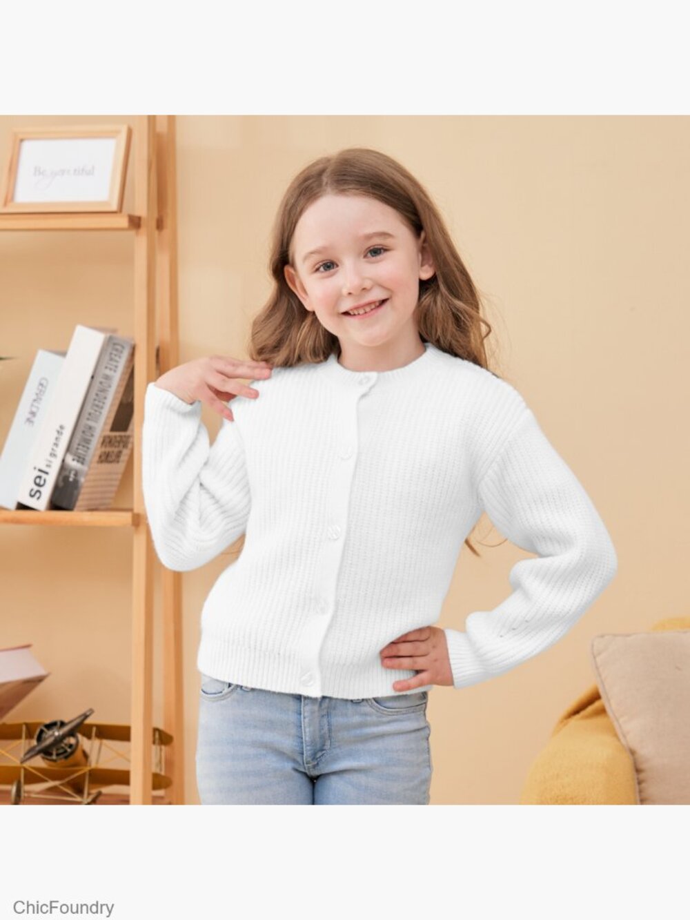 Girls Knit Cardigan Button Front Relaxed Fit Sweater Uniform Outwear - Picture 7 of 7